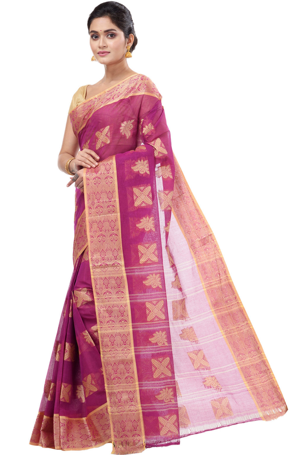 Purple Pure Cotton Suparna Buti Tant Saree (757)